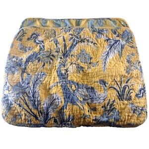 Quilted Pillow Shams Yellow Blue Floral Bird Standard French Countryside Cottage